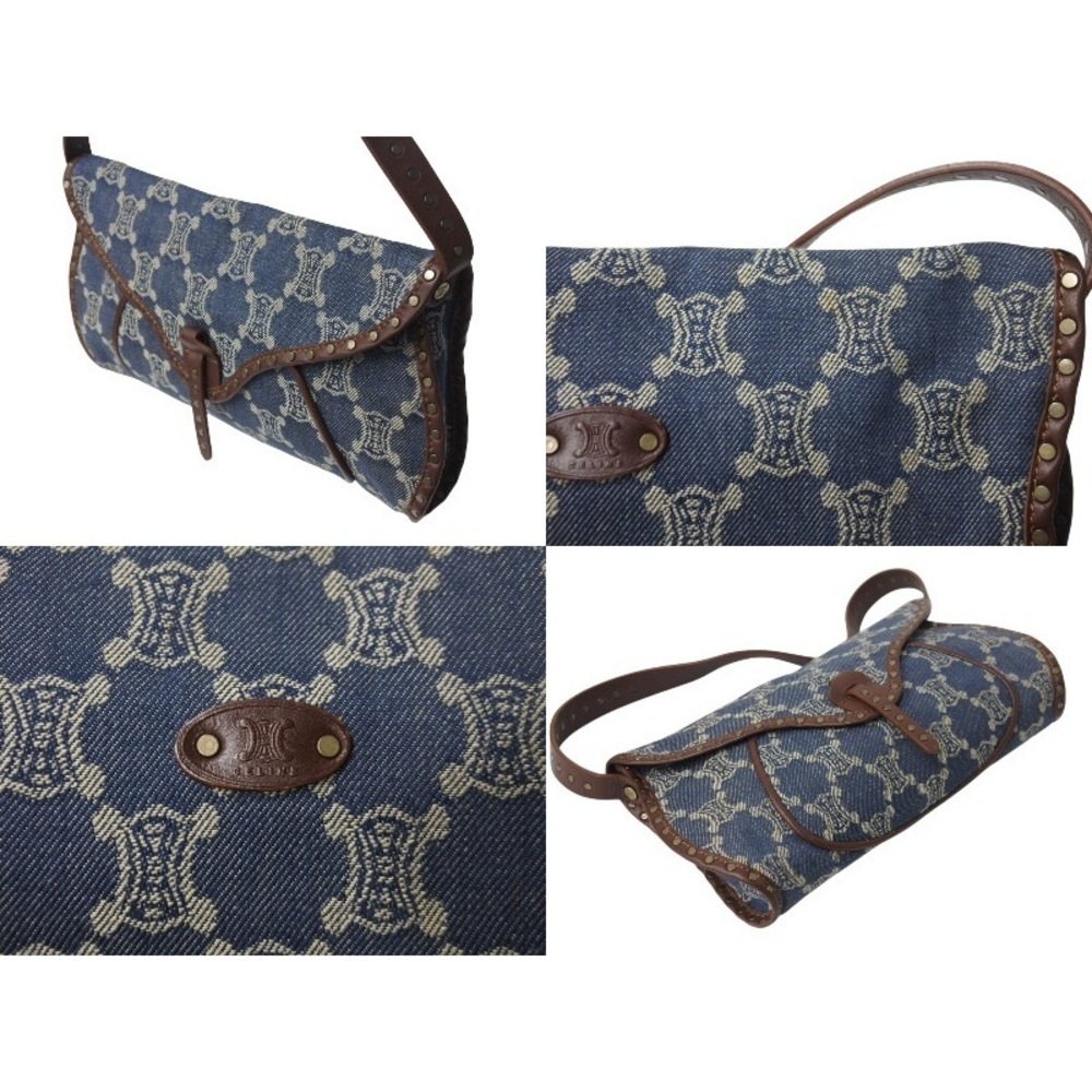 Celine Shoulder Bag Blue Brown Canvas Leather - Picture 6 of 9